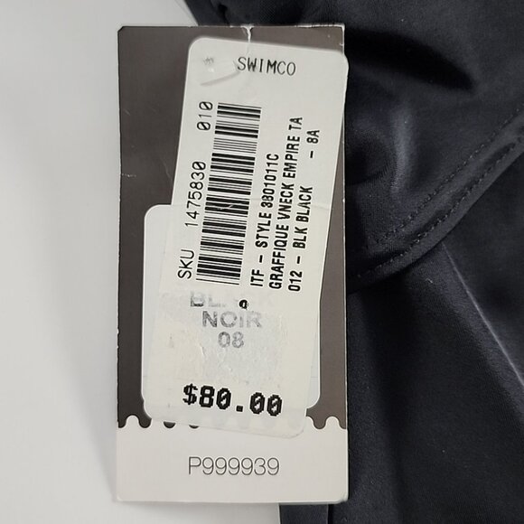 It Figures! Tummy Thinner One Piece Swimsuit Black Graphic Tee Empire Waist Sz 8 - Picture 6 of 13